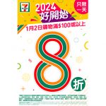 7-Eleven推1月2日大折日<br>購物滿100元 即享全單8折