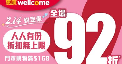 惠康2月14日門市買滿168元全單92折